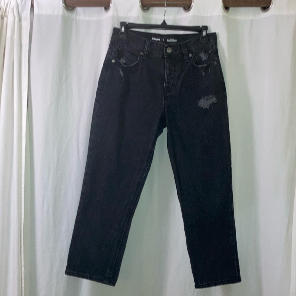 Old Navy high rise slouchy straight distressed black jeans